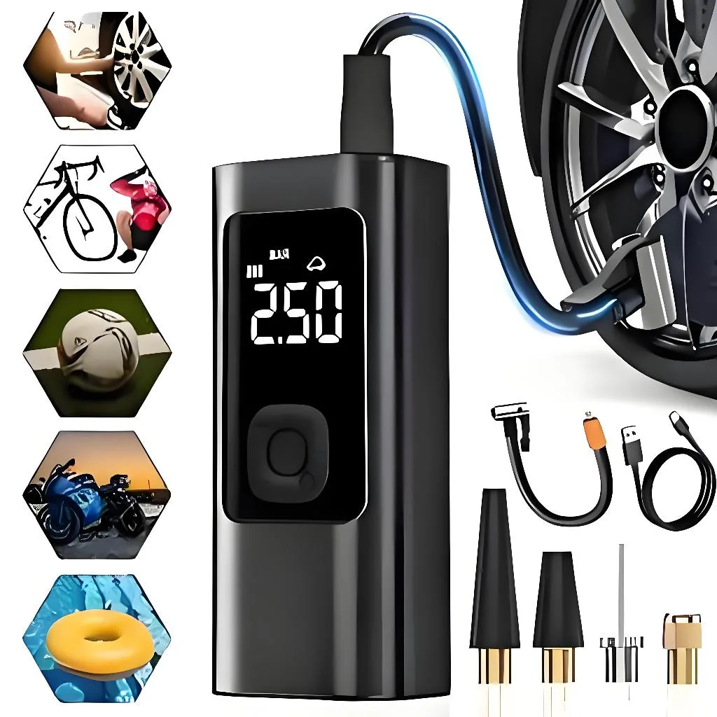 Bomba de Ar Elétrica 12V Compressor Portátil para Pneus de Carro, Moto, Bicicleta e Acessórios -M6