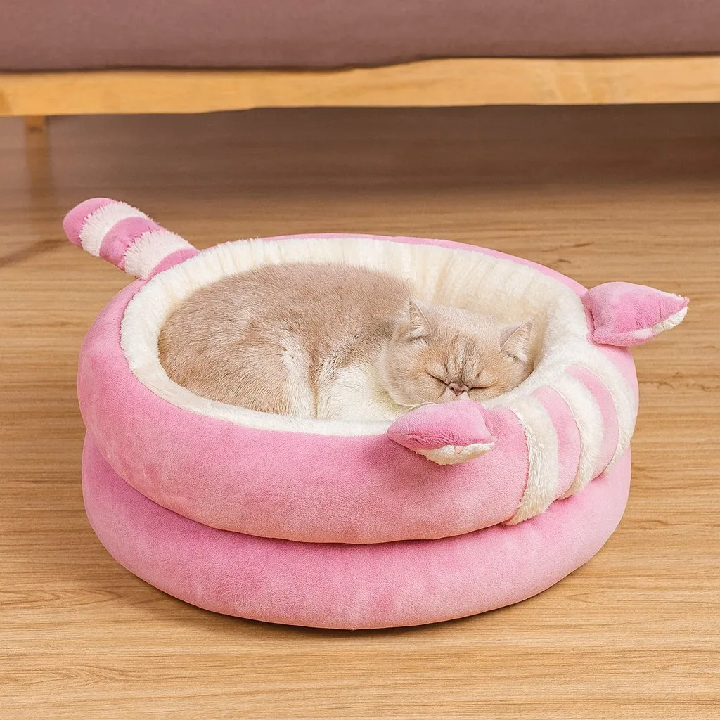 Cama Pet Confortável Estofada em Formato Redondo com Orelhinhas