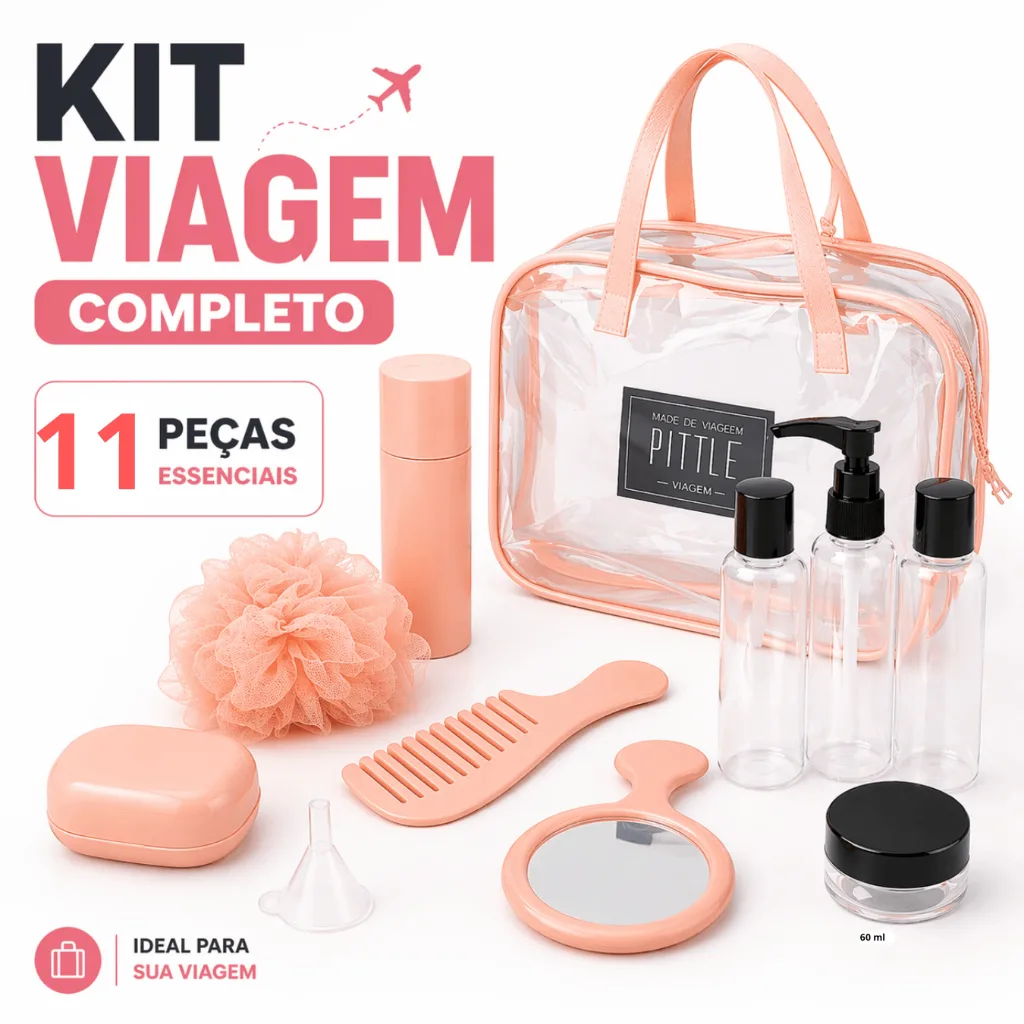 Kit Viagem Com Necessaire Frascos Higiene Pessoal Creme Shampoo Saboneteira