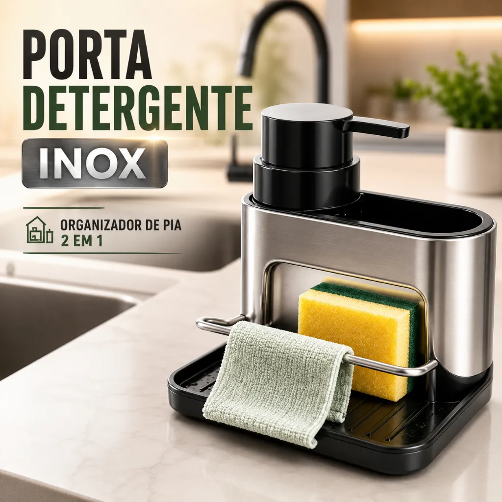 Porta Detergente Inox Organizador de Pia Dispenser para Esponja Cozinha