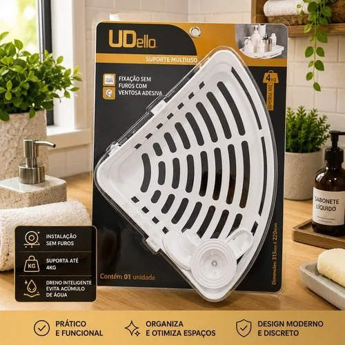 Suporte Multiuso Ventosa Adesiva Organizador Canto Branco Versatil Banheiro Cozinha